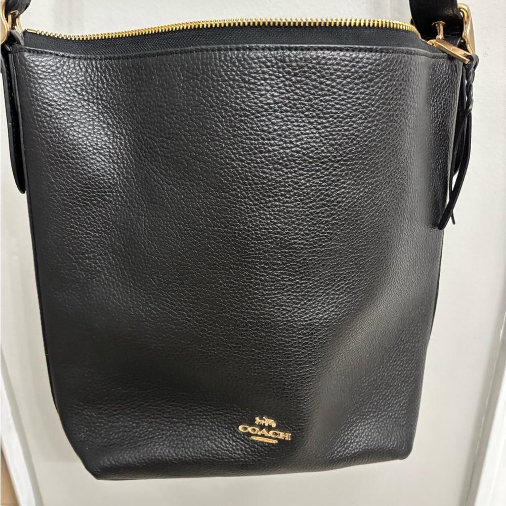 Coach Black Pebbled Leather Shoulder Bag with Gold Accents